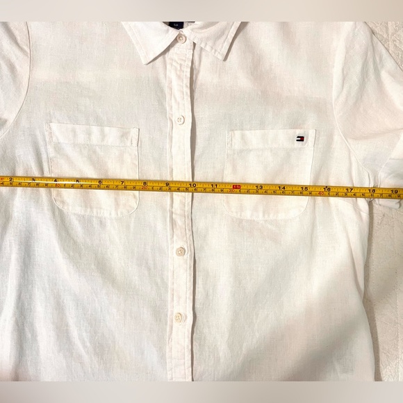 Short sleeve button front shirt Size S, White Tommy Hilfiger Linen blend - Picture 2 of 5